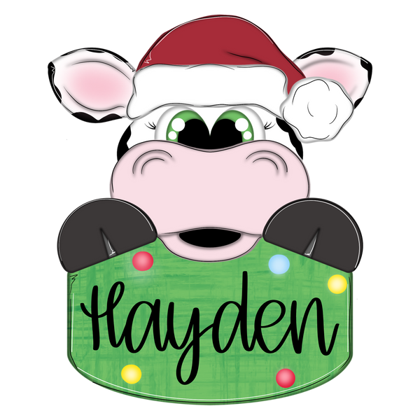 WHD Christmas Hat Cow Name Tag Sign