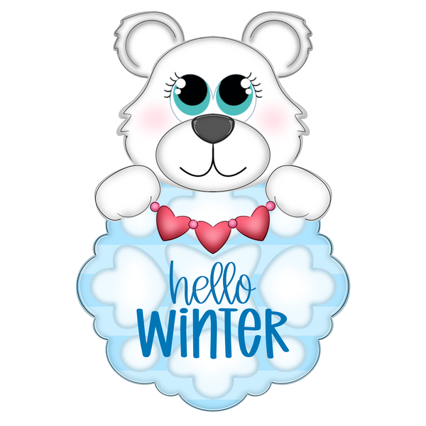 WHD Hello Winter Polar Bear Snowflake Frame