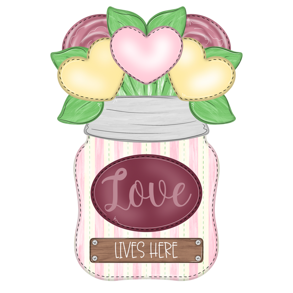 WHD Love Lives Here Heart Trio Mason Jar