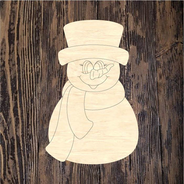 Snowman with Tophat, Christmas Shape Unfinished Wood Cutout, Paint by Line