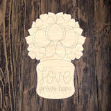 WHD Love Grows Here Floral Mason Jar